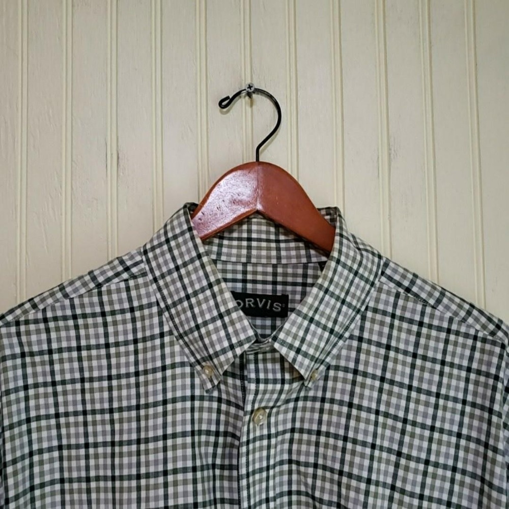 Orvis Shirt Mens XL Green Check Long Sleeve 100% Cotton Country Twill Button Up